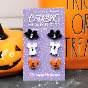 Mickey Halloween Earing Set, Set of Mickey Halloween Earrings, Halloween Earrings, Post Earrings, Set of 3 Disney Earrings, Mickey Ghost