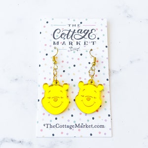 Winnie the Pooh Inspired Mirrored Acrylic Dangle Earrings - Disney Fan Gift - Hypoallergenic Jewelry - The Perfect Gift