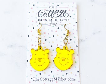 Winnie the Pooh Inspired Mirrored Acrylic Dangle Earrings - Disney Fan Gift - Hypoallergenic Jewelry - The Perfect Gift