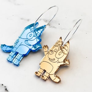 Bluey and Bingo Mirror Hoop Earrings, Bluey and Bingo Acrylic Miror light Weight Hoop Earrings, Bingo Earrings Bluey Dangle Earrings