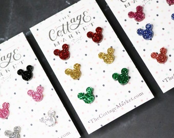 Set of 3 Mickey Inspireired Glitter Stud Earrings Your Choice of 9 Glitter Colors/ Stud Earrings/ Mickey  Glitter Earrings/ Mouse Earrings/