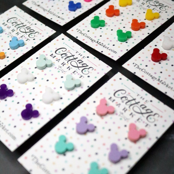 Set of 3 Cartoon Mouse Stud Earrings Your Choice of Colors/ Earrings/ Mouse Earrings/ Mouse Ear Stud Earrings/ Mouse Head Stud Earrings/