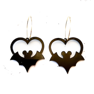 Mickey Mouse Bat Heart Earrings - Disney Halloween Jewelry - Handcrafted Mouseketeer Accessories - Unique Gift for Disney Fans, Acrylic