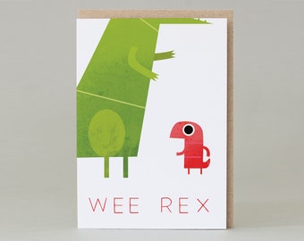 Wee Rex Card | Cute Dinosaur Card | Fun T Rex Birthday card | Alternative New Baby card | Dino Card For Girls or Boys | Funny Dinosaur Card