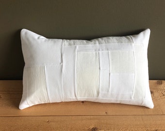 white cushion cover, patchwork pillow, lumbar pillow cover, rustic white pillow, white pillow cover, ecofriendly home, sustainable home