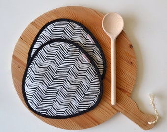 black and white cotton hot pads - modern chevron zebra abstract africa print kitchen decor potholders - mothersday foodie housewarming gift