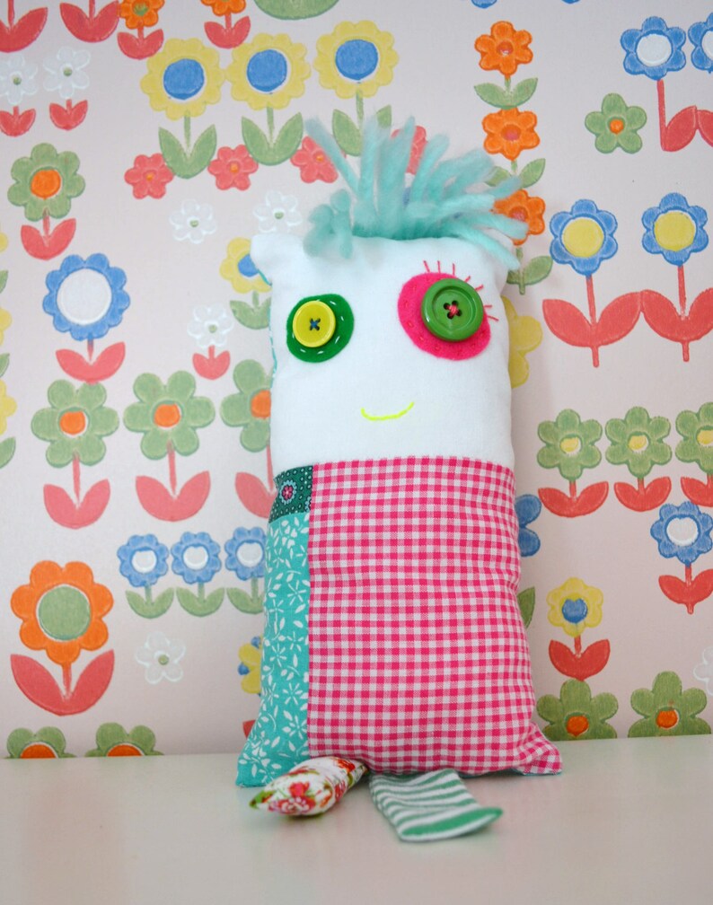 patchwork doll cute bright cushion monster doll decorative doll soft toy nursery decor birthday girl gift image 2