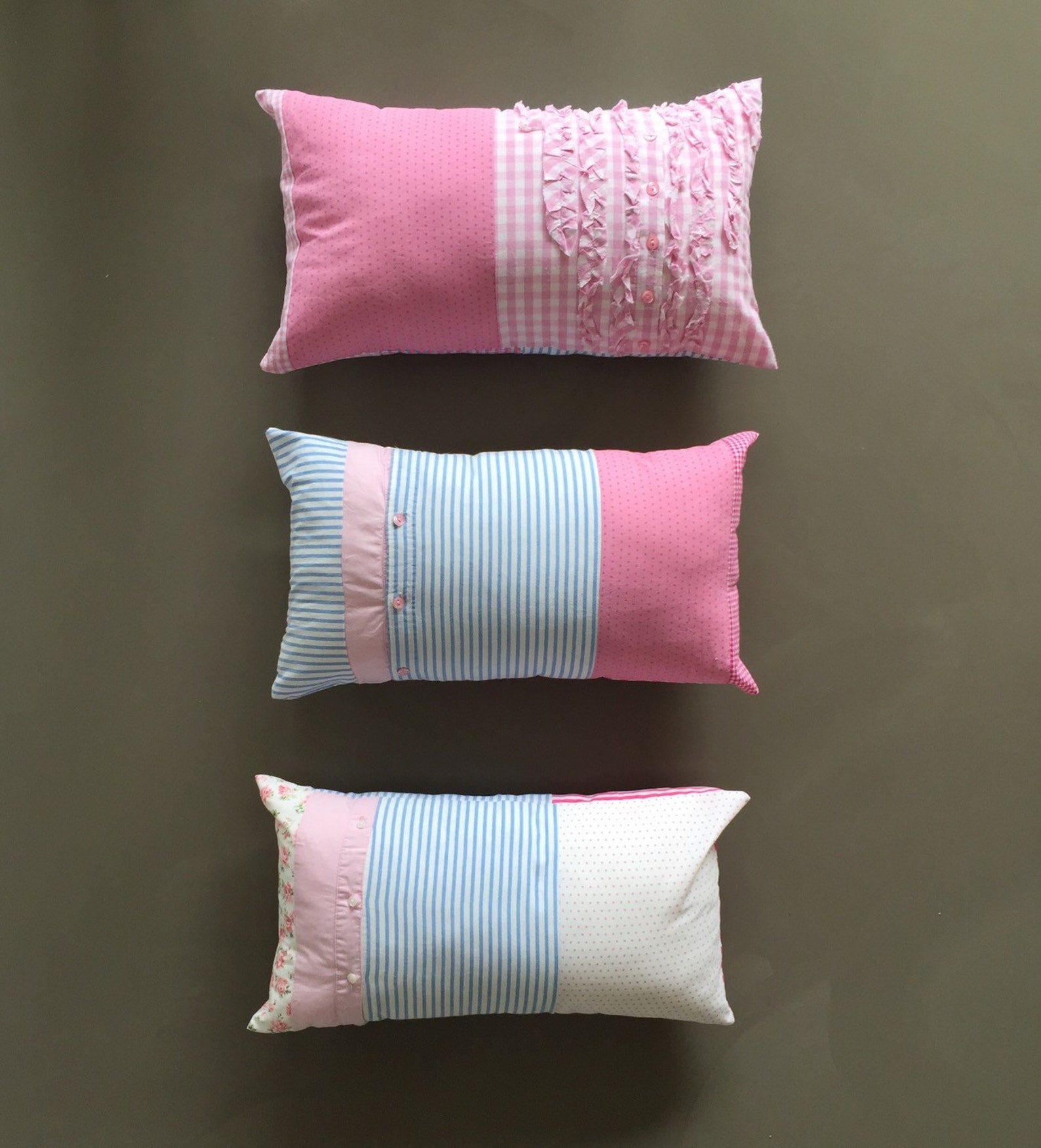 Pink Lumbar Cushion Cover Patchwork Pastel Pillow Cover Set Etsy