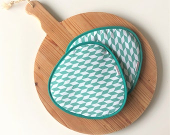 large kitchen potholders - aqua fabric trivets - retro kitchen gift - mothers day gift - gift for her - housewarming gift