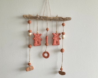 Boho Wall Art - Wall Hanging - Primitive Rustic Boho Textured Driftwood Beads & Clay Home Decor - Terracotta Mills Wall Decor