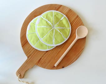green lime kitchen potholders - fun lime potholders - fruit potholders - housewarming gift - fun kitchen gift - foodie gift