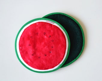 watermelon potholders - red summer fruit kitchen potholders - fun housewarming gift - hostess gift - foodie gift - garden party gift