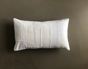 white pillow cover - patchwork cushion - handmade throw pillow - rustic cushion cover - white home decor - white lumbar cushion