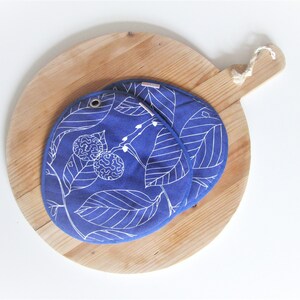 Blue Leaf Print Potholders: Cotton Terrycloth Kitchen Heat Protection (Set of 2) image 1