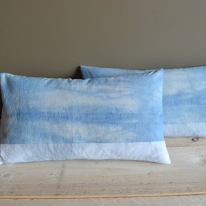 hand dyed pastel blue lumbar cushion covers seaside home decor pillows pastel blue housewarming gift nautical decor image 2