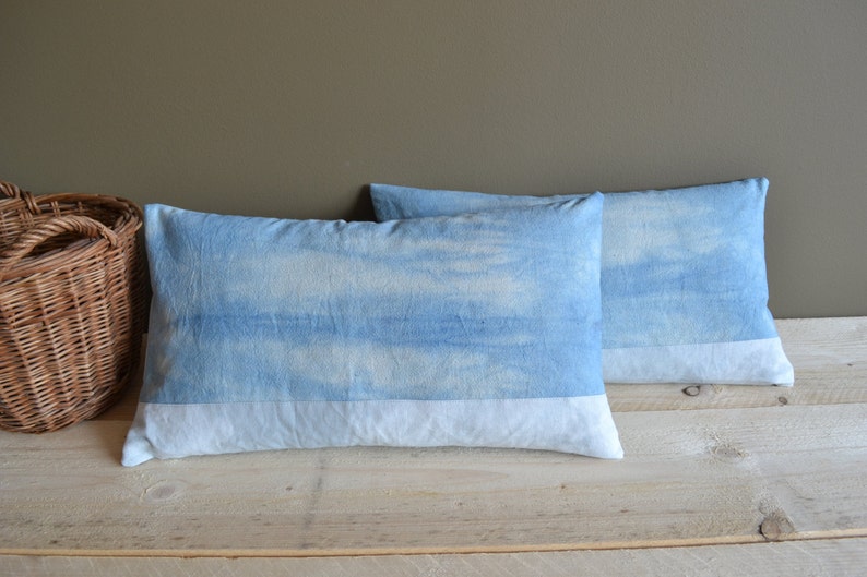 hand dyed pastel blue lumbar cushion covers seaside home decor pillows pastel blue housewarming gift nautical decor image 2