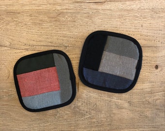 patchwork coasters - handmade black coasters - washable coasters - housewarming gift - hostess gift - fathers day gift