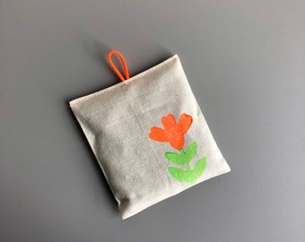 lavender sachet - printed lavender bag - linen drawer sachet - handmade neon floral sachet - bedroom scent bag - gift for her