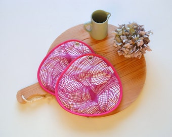 Handmade Terry Cloth Potholders: Large Pink Kitchen Hotpads, Set of 2