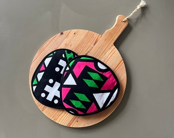 african wax print kitchen potholders - pink green white wax vlisco fabric potholders - ethnic african tribal colorful potholders