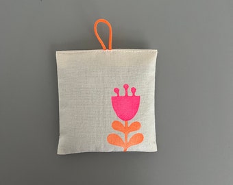 neon lavender sachet - floral drawer bag - hand printed sachet - bedroom scent bag - housewarming gift - sister gift - mothersday gift