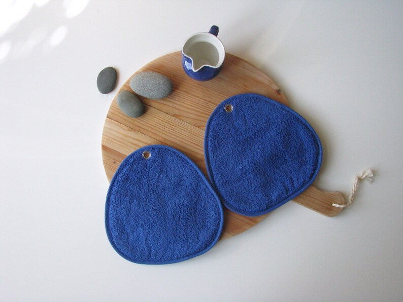 Blue Leaf Print Potholders: Cotton Terrycloth Kitchen Heat Protection (Set of 2) image 5
