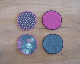 Upcycled Fabric Coasters: Floral Polkadot Design, Set of 4