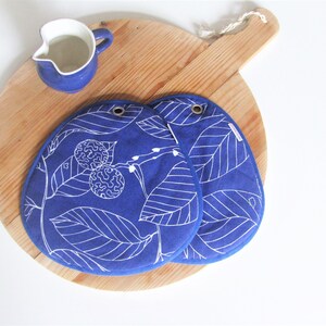 Blue Leaf Print Potholders: Cotton Terrycloth Kitchen Heat Protection (Set of 2) image 2