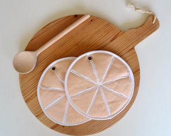 grapefruit hot pad - kitchen fruit potholders - fun vegan diet gift - handmade potholders