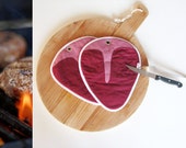 fun steak potholder - meat lover gift - fathersday gift - fun kitchen gift - gift for men - t-bone, butcher, meat, grill kitchen potholders