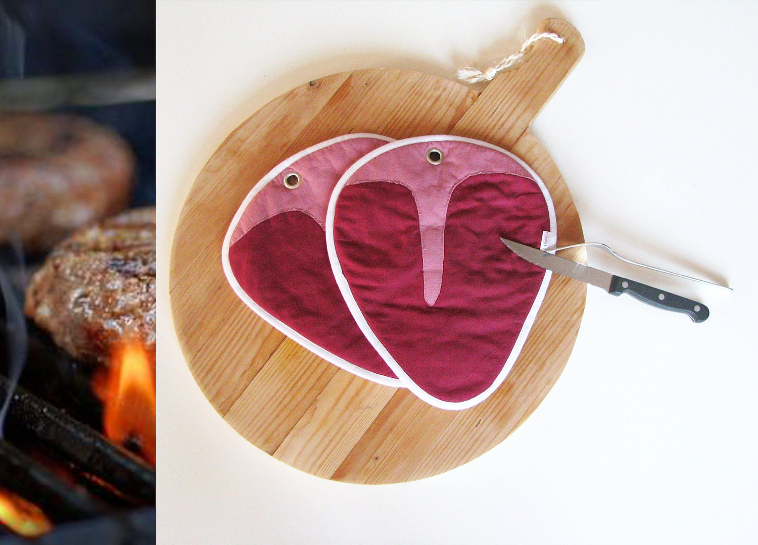 juicy T bone steak bbq pair of potholders masculine