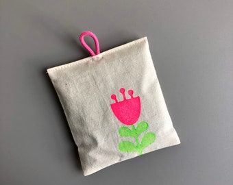 neon lavender sachet - floral drawer bag - hand printed sachet - bedroom scent bag - housewarming gift - sister gift - mothersday gift