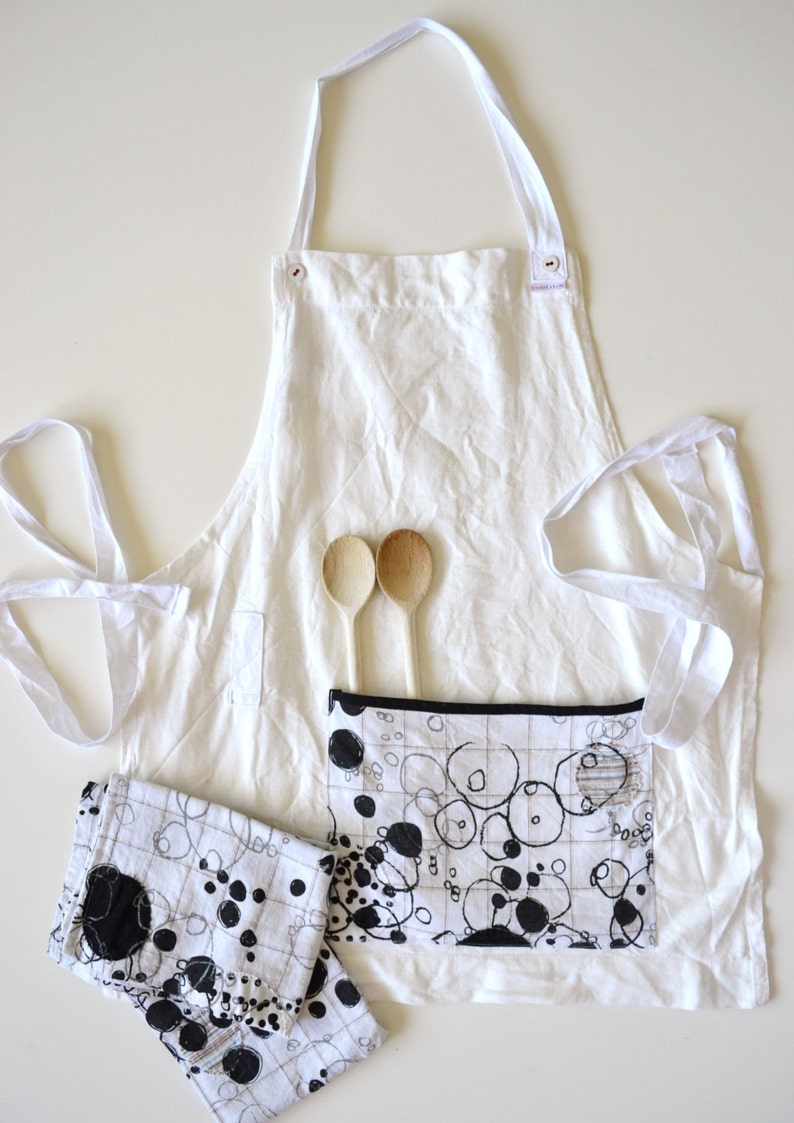 kitchen gift set apron teatowel gift kitchen linens handmade modern kitchen gift housewarming gift hostess gift image 1