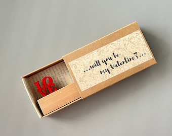 valentine gift for him or her - lovers gift - matchbox gift card - will you be my valentine - couple gift