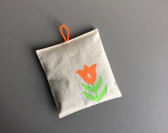 lavender sachet - hand printed sachet - neon lavender bag - floral sachet - bedroom scent - housewarming gift - gardener gift