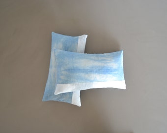 hand dyed pastel blue lumbar cushion covers - seaside home decor pillows - pastel blue housewarming gift - nautical decor