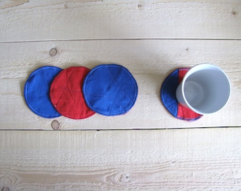 Sottobicchieri in tessuto riciclato: sottobicchieri in tessuto rosso e blu, set da 4