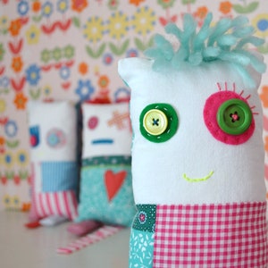 Handmade Patchwork Monster Doll – Decorative Cotton Cushion