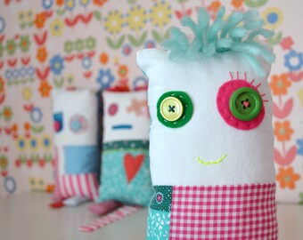 patchwork doll - cute bright cushion monster doll - decorative doll - soft toy - nursery decor - birthday girl gift