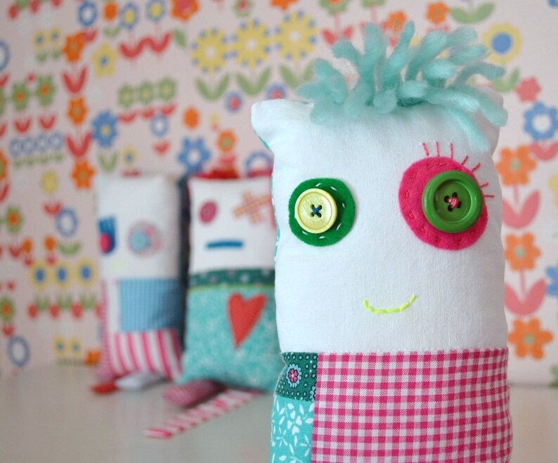 patchwork doll cute bright cushion monster doll decorative doll soft toy nursery decor birthday girl gift image 1