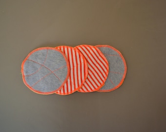 Upcycled Fabric Coasters - Striped Textile Coasters, Hostess Gift