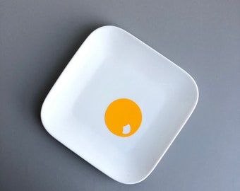 Fried Egg Dish - Fun Ring Dish - White Desk Trinket Dish - Small Square Dish - Fathersday Gift - Gift For Him