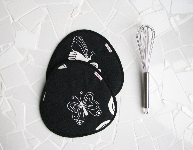 Black and White Fabric Potholders With Butterfly Print Etsy