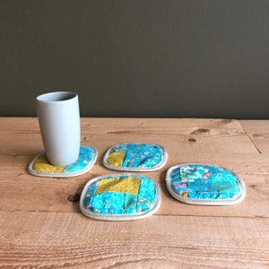 patchwork coasters floral coasters square coasters cottage home decor aqua coasters cotton mug rugs mothersday gift image 1