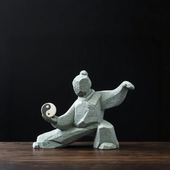 Taiji Kung Fu Warrior Statue - Chinese Martial Arts Figurine With