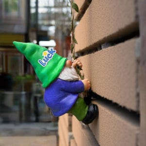 Lucky Climbing Garden Gnome Statue - Outdoor Decor for Patio, Yard, Porch | Funny Gnome Gift with &#39;Luck&#39; Hat (Home & Garden Ornament)