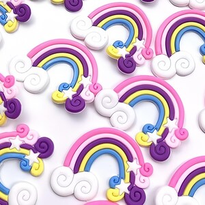 2 Rainbow Cabochons - Kawaii Polymer Clay Cabs, Multicolor Star & Cloud Decor for DIY Crafts,104a