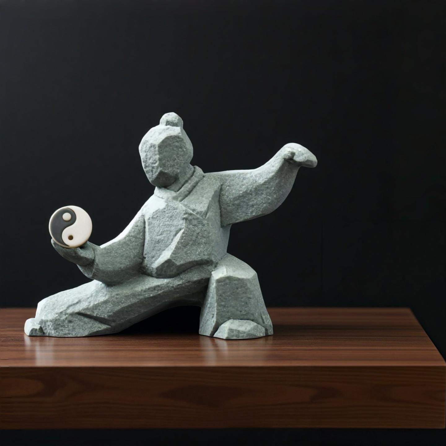 Taiji Kung Fu Warrior Statue - Chinese Martial Arts Figurine With