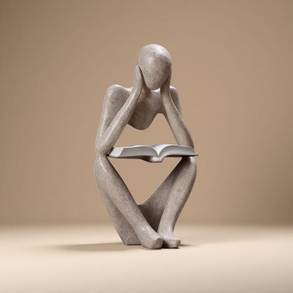 Abstract Thinker with Book Sandstone Sculpture – Desk/Office/Bookshelf Decor