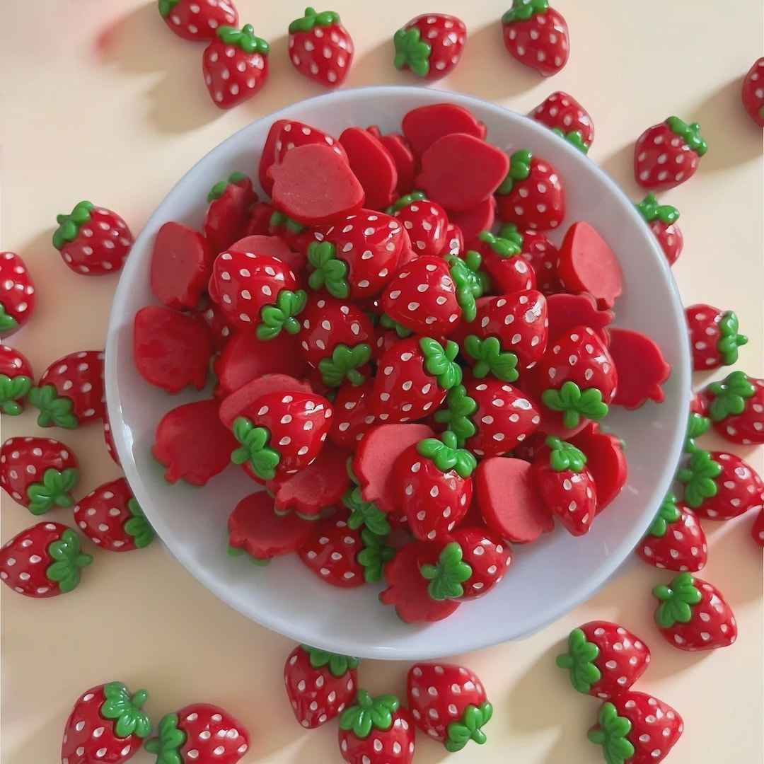 Miniature Strawberry Cabochons - Kawaii Red Fruit Flatback for Decoden ...